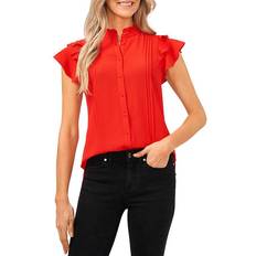 CeCe Pintucked Button Front Blouse - Scarlet