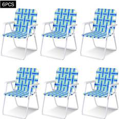 Costway Camping Chairs Costway 6 pcs Folding Beach Chair Camping Lawn Webbing Chair-Blue