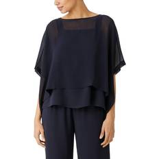 Nordstrom Women Clothing Jackets Ponchos & Capes Bateau Neck Silk Crop Poncho in Nocturne at Nordstrom 