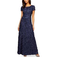 Blue - Evening Gowns Dresses Alex Evenings Rosette A-Line Gown - Navy
