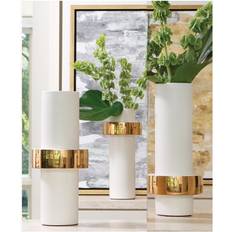 Global Views Low Goldtone-Ring White/Gold Vase