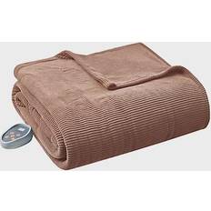 Beautyrest Heated Ribbed Micro Fleece Blankets Brown (228.6x213.36)