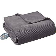 Beautyrest Heated Ribbed Micro Fleece Blankets Gray (228.6x213.36)