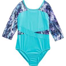 Boys Swimsuits Children's Clothing Rainbeau Moves Girl's Seismic Waves 3/4 Sleeve Mesh Leotard - Aqua/Turquoise (RB6833G)
