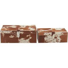 Olivia & May Cowhide Leather Decorative Boxes Set of 2 Storage Box 2