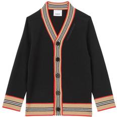 Polyamide Tops Children's Clothing Burberry Icon Stripe Trim Wool Cardigan - Black