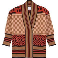 Burberry Montage Wool Cashmere Jacquard Cardigan - Vermillion Red (80473581)