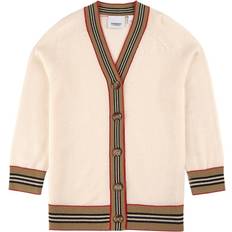 Polyamide Tops Children's Clothing Burberry Icon Stripe Trim Wool Cardigan - Ivory (80542221)
