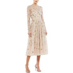 Mac Duggal Midi Dresses Mac Duggal Long-Sleeve Embellished Floral Midi-Dress