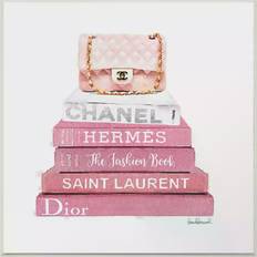 Stupell Industries Pink Book Stack Fashion Handbag Plaque Art Wall Decor 12x12"