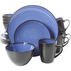 Gibson Soho Lounge 16-Piece Round Dinnerware Set, Black/Blue Dinner Set
