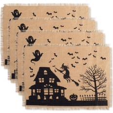 Cheap Coasters Design Imports Haunted House Print Burlap Placemat, Set of 4 Coaster 4