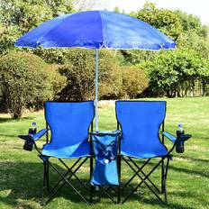 Costway Camping Furniture Costway Portable Outdoor Camp Picnic 2-Seat Folding Chair wUmbrella&Carrying Bag