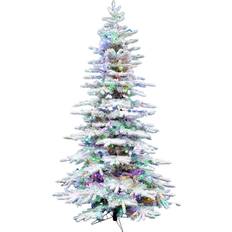 Wood Christmas Trees Christmas Time 6.5-Ft. Pre-Lit Snowy White Pine Artificial Christmas Tree 78"
