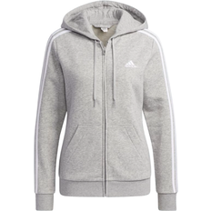 adidas Essentials Fleece 3-Stripes Full-Zip Hoodie - Medium Grey Heather / White