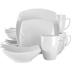 Elama Hayes 16-Pc Square Porcelain Dinnerware Set in White Dinner Set 4