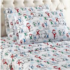Micro Flannel Polar Bear Print Bed Sheet White (254x218.44)