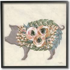 Stupell Industries Charming Farm Pig Green Pink Floral Body Framed Wall Multi-Color 12 x 12