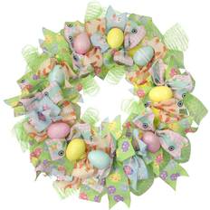 Radio Controlled Interior Details Northlight Pastel Easter Egg and Ribbons Wreath Multicolor 22"