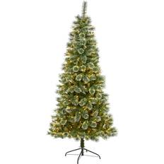 Interior Details Nearly Natural Wisconsin Slim Snow Tip Pine Artificial with Lights, 84"