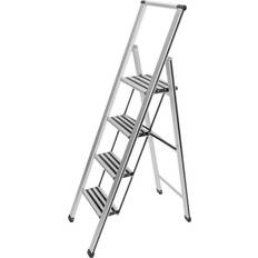 Stiger aluminium Byggtilbehør Cosatto WENKO 601013100 Aluminium design folding stepladder 4-step household ladder, Aluminium, 44 x 153 x 5.5 cm, Silver matt