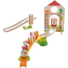 Haba Murmelbahnen Haba 305396 – Kullerbü Marble Run Made of Wood with Domino Stone Effect, Barn Door and 6 Chickens, Wooden Toy from 2 Years, Multi-Coloured