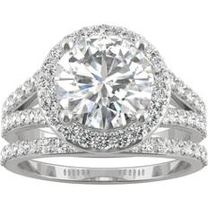 Charles & Colvard Moissanite Split Shank Halo Bridal Ring - White Gold/Diamonds