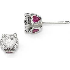 Ruby Jewelry Womens Sterling Silver, Ruby & Cubic Zirconia Heart Earrings