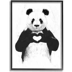 The ink black heart Stupell Industries Black and White Panda Bear Making a Heart Ink Illustration by Balazs Solti Framed Art 16x20"