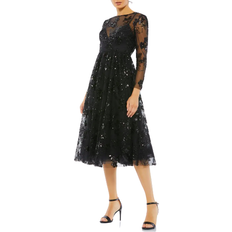 Mac Duggal Knee Length Dresses Mac Duggal Illusion Sequin Embroidered Midi Dress - Black