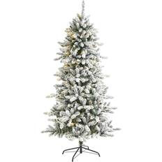 PVC Christmas Decorations Nearly Natural 6ft Pre-Lit LED Flocked Livingston Fir with Pinecones Artificial Christmas Tree 72"