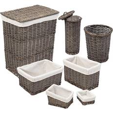 Honey Can Do 7-Pieces Split Willow Woven Bathroom Storage Set Gray Basket
