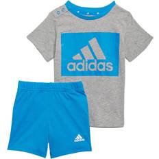 adidas Infant Essentials Tee & Shorts Set - Medium Grey Heather/Bright Blue (H65822)