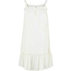 Pieces tie shoulder smock mini beach dress in cream-White