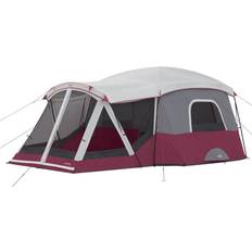 Family tent Camping Core 11-Person Family Outdoor Camping Cabin Tent with Screen Room in Red