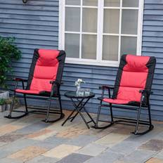 Bistro Sets OutSunny Red 3-Piece Metal Outdoor Padded Bistro Set with Glass Bistro Set