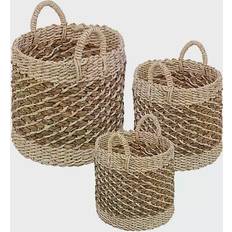 Honey Can Do Coastal 3 Piece Round Natural Weave Storage Baskets Set Basket 3