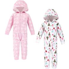 Girls Fleece Overalls Children's Clothing Hudson Baby 2-Pack Sparkle Trees Fleece Hooded Toddler Coveralls