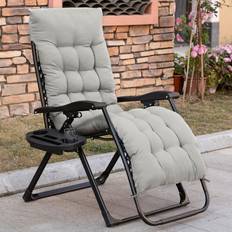 Zero gravity lounger Patio Furniture OutSunny Padded Zero Gravity Chair, Folding Recliner Chair, Patio Lounger w/ Cup Holder, Adjustable Backrest, Grey Black&Grey Single