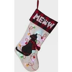 GlitzHome Meow Cat LED Embroidered Christmas Stocking 10.5"