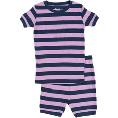 Purple Nightwear Children's Clothing Leveret Kid's Striped Shorts Pajama Set - Purple/Navy