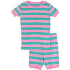 Leveret Kid's Striped Shorts Pajama Set - Aqua/Pink