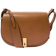 Women's crossbody leather bag with gold fastening. Brown