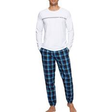HUGO BOSS Mens Dynamic Long Set Cotton Pyjama Set with Checked Bottoms in Regular fit