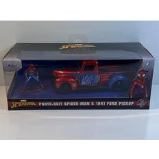 Jada Toys Jada 1941 Ford Pickup Truck Candy Red and Blue and Proto-Suit Spider-Man Diecast Figurine "Marvel" Series "Hollywood Rides" Series 1/32 Diecast Model Car