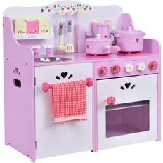 Costway Role Playing Toys Costway Kids Wooden Kitchen Toy Strawberry Pretend Cooking Playset