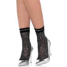 Leg Avenue Women's Lurex Shimmer anklets Socks, Black/Silver, One Size
