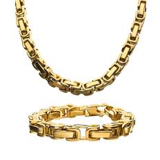 Jewelry Sets Inox Byzantine Chain and Bracelet Set -Gold