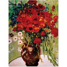 Trademark Global Daisie & Poppies by Vincent Van Gogh-Framed Canvas 32" x 24" Framed Art