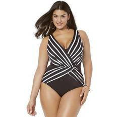 Women Swimsuits Plus Women's Surplice One Piece Swimsuit by Swimsuits For All in Stripe (Size 18)